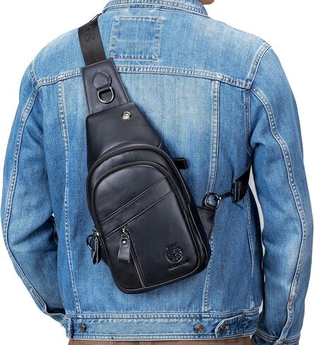 Genuine Leather Crossbody Bag for Men Casual Sling Chest Bag Men Sling Bags Man Bag Crossbody, Black in Saudi Arabia