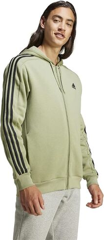 هودي أديداس Essentials Fleece 3-Stripes بسحاب كامل للرجال، رمادي متوسط ​​منقط in Saudi Arabia
