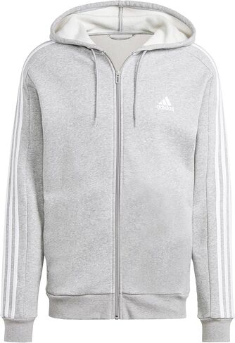 هودي أديداس Essentials Fleece 3-Stripes بسحاب كامل للرجال، رمادي متوسط ​​منقط in Saudi Arabia