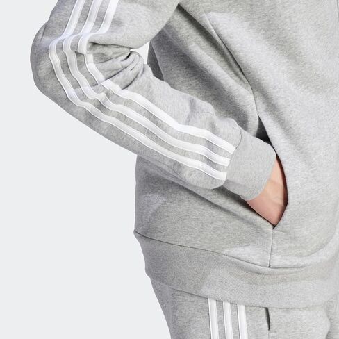 هودي أديداس Essentials Fleece 3-Stripes بسحاب كامل للرجال، رمادي متوسط ​​منقط in Saudi Arabia