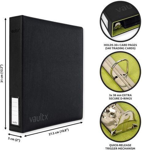 مجلد Vault X Premium Exo-Tec ذو 3 حلقات TCG لـ 9 صفحات بطاقات تداول للجيب - سعة أكثر من 50 صفحة، سهل الفتح و3 حلقات على شكل حرف D لبطاقات صور TCG CCG (كبيرة، زرقاء) in Kuwait
