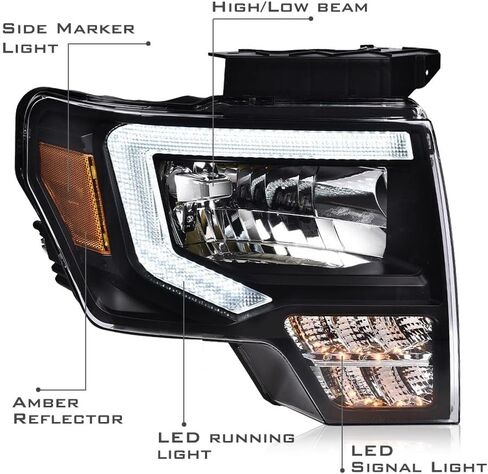 PIT66 مجموعة مصابيح الأمامية الأمامية متوافقة مع Ford F150 2009 2010 2011 2012 2013 2014 Faros Delanteros (Clear Lens Chrome Housing Clear Elector ، Style Basic) in Kuwait