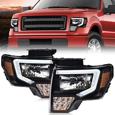 PIT66 مجموعة مصابيح الأمامية الأمامية متوافقة مع Ford F150 2009 2010 2011 2012 2013 2014 Faros Delanteros (Clear Lens Chrome Housing Clear Elector ، Style Basic) in Kuwait
