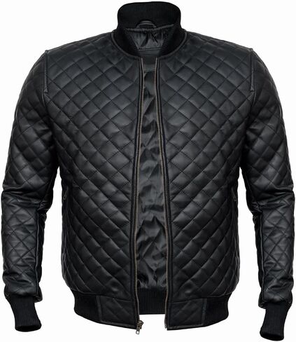 Men's Black Quilted Bomber Jacket - Diamond Quilted Black Bomber Leather Jacket in Saudi Arabia