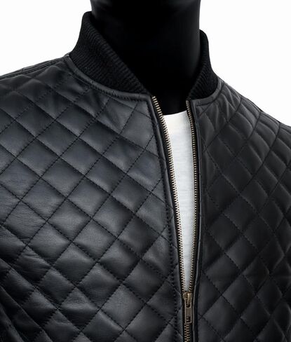 Men's Black Quilted Bomber Jacket - Diamond Quilted Black Bomber Leather Jacket in Saudi Arabia