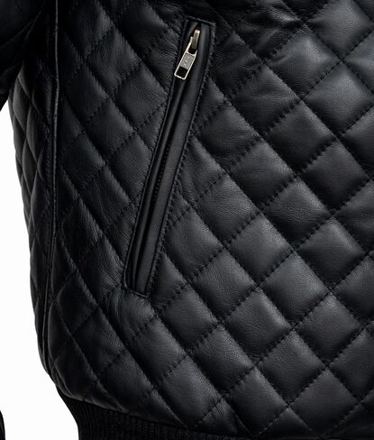 Men's Black Quilted Bomber Jacket - Diamond Quilted Black Bomber Leather Jacket in Saudi Arabia