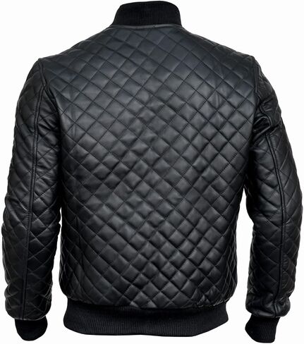 Men's Black Quilted Bomber Jacket - Diamond Quilted Black Bomber Leather Jacket in Saudi Arabia