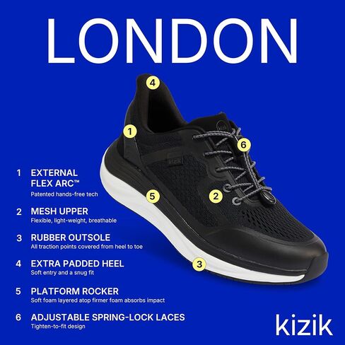 Kizik Slip On Sneakers: London - Comfortable All-Day Wear, Hands Free Convenience, Breathable Mesh Top, Mens Walking Shoes with Arch Support - Mens Regular Width in Kuwait