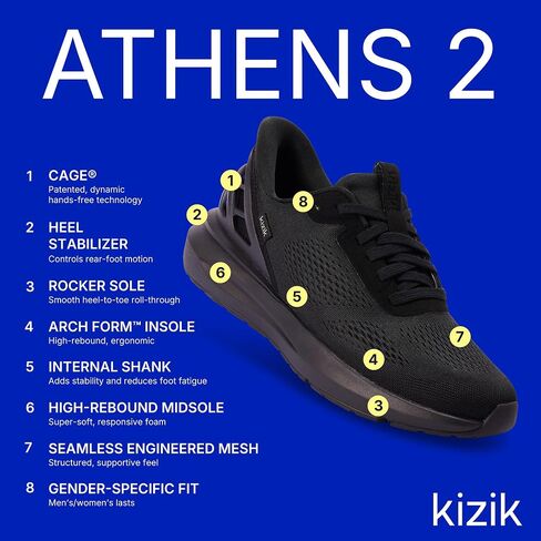 Kizik Slip On Sneakers: Athens 2 - Comfortable All-Day Wear, Hands Free Convenience, Breathable Mesh Top, Mens Walking Shoes with Arch Support - Mens Regular Width in Saudi Arabia