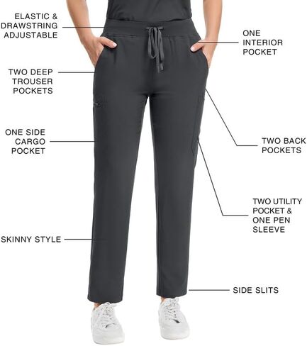 Kitmaz Medical Scrub Set For Women - Modern Mandarin Collar Oversized Scrub Top & Skinny Straight Scrub Pants, 13 Pockets in Saudi Arabia