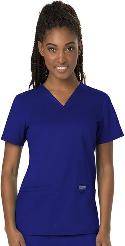 Cherokee Scrubs for Women V-Neck Top WW620 Mid Rise Straight Leg Pull-on Pants WW110, Galaxy Blue- M Top/M Petite Pant in Saudi Arabia