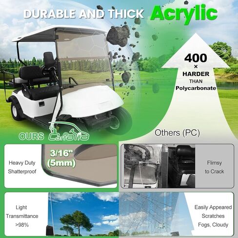Golf Cart Foldable Windshield 3/16" (5MM) Thicken Only Fits 1995-2013 EZGO TXT & Medalist, Fits 3/4" Struts Rail Front Folding Windshield Replacement Included Mounting Hardware in Kuwait