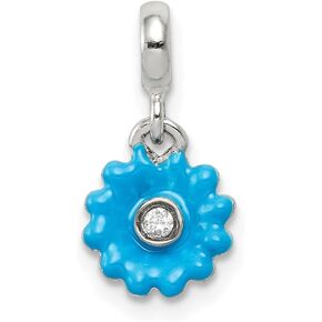 925 Sterling Silver Blue Enamel Flower CZ Enhancer Pendant (L- 17 mm, W- 8 mm) Gift for Women, AFJ-QG-QN106 in Saudi Arabia