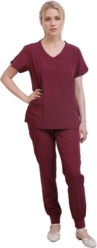 Yoweenton Town Scrubs for Women Scrub Set - Jogger Pant and Comfort Stretch V-Neck Easy Care Uniforms in Saudi Arabia