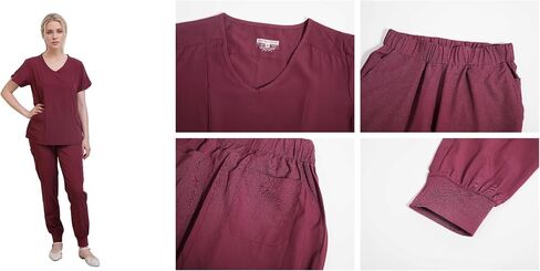 Yoweenton Town Scrubs for Women Scrub Set - Jogger Pant and Comfort Stretch V-Neck Easy Care Uniforms in Saudi Arabia