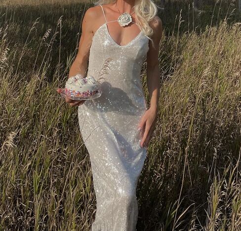 JW PEI Women's Heisey White Sequinned Rosette Maxi Dress in Saudi Arabia