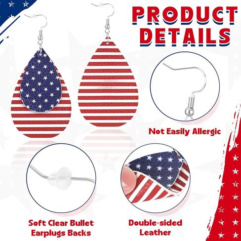 Fullive 4th of July Earrings, Patriotic Dangle Stud for Women, Hypoallergenic Hook Fourth of July Jewelry USA Accessories in Saudi Arabia
