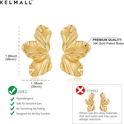 KELMALL Large Wire Frame Flower Hoops Earring for Women Big Lines Blossom Exaggerate Hoop Earrings Lightweight Hypoallergenic in Saudi Arabia