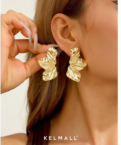 KELMALL Large Wire Frame Flower Hoops Earring for Women Big Lines Blossom Exaggerate Hoop Earrings Lightweight Hypoallergenic in Saudi Arabia