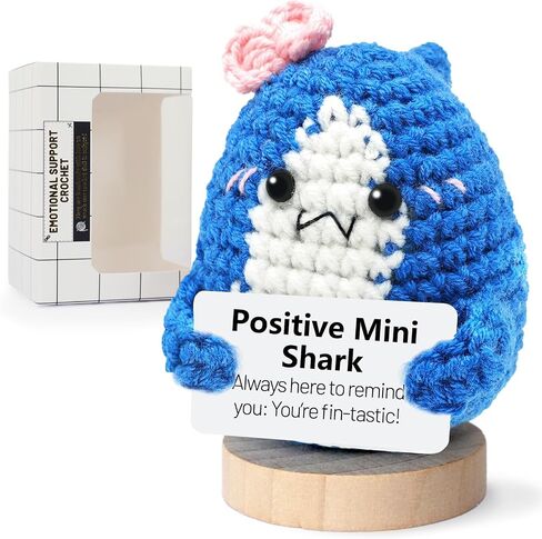 Positive Crochet Shark, Cute Animal Gifts Desk Decor for Shark Lover, Inspirational Birthday Gifts for Women Men Collectible Dolls in Kuwait