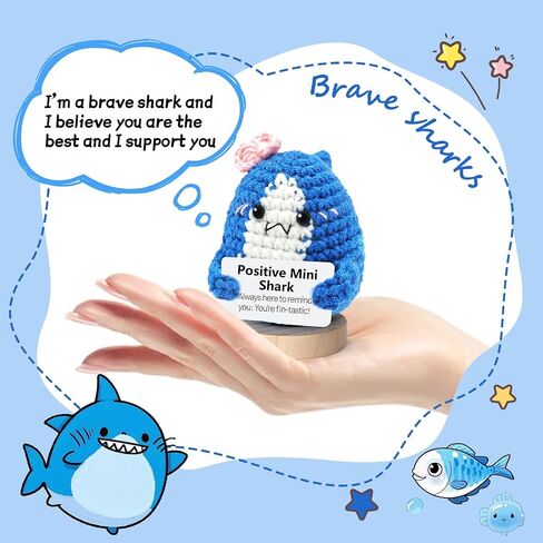Positive Crochet Shark, Cute Animal Gifts Desk Decor for Shark Lover, Inspirational Birthday Gifts for Women Men Collectible Dolls in Kuwait