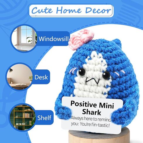 Positive Crochet Shark, Cute Animal Gifts Desk Decor for Shark Lover, Inspirational Birthday Gifts for Women Men Collectible Dolls in Kuwait