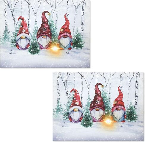 BANBERRY DESIGNS Three Gnomes Lighted Canvas Print Wall Art - LED Light up Christmas Picture Measures 15.75" W x 11.75" H in Saudi Arabia