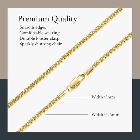 MONA MILANI Necklace Chains 14K Gold Necklace for Women & Mens Chain Necklaces for Women Trendy Franco Chains Foxtail 14K Gold Chain for Men Womens Jewelry for Womens 2.5mm 16-30in in Saudi Arabia