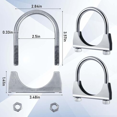 4 Pcs 2-1/2" Exhaust Clamp Heavy Duty U-bolt Exhaust Clamp - Saddle Design Muffler Pipe Connector, Tip Hook Clip, Galvanized Iron, Fits 2.5" Od Pipes in Saudi Arabia