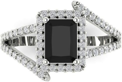 2.1 ct Emerald Cut Natural Onyx 14k White Gold Halo Solitaire with Accents Wedding Engagement Bridal Promise Ring in Saudi Arabia