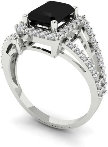 2.1 ct Emerald Cut Natural Onyx 14k White Gold Halo Solitaire with Accents Wedding Engagement Bridal Promise Ring in Saudi Arabia