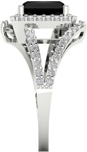 2.1 ct Emerald Cut Natural Onyx 14k White Gold Halo Solitaire with Accents Wedding Engagement Bridal Promise Ring in Saudi Arabia