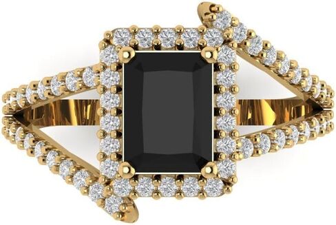 2.1 ct Emerald Cut Natural Onyx 14k White Gold Halo Solitaire with Accents Wedding Engagement Bridal Promise Ring in Saudi Arabia