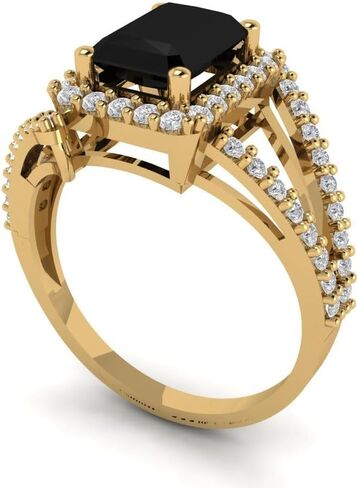 2.1 ct Emerald Cut Natural Onyx 14k White Gold Halo Solitaire with Accents Wedding Engagement Bridal Promise Ring in Saudi Arabia