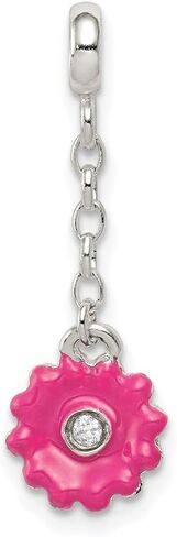 925 Sterling Silver Pink Enamel Flower CZ 1/2' Dangle Enhancer Pendant (L- 27 mm, W- 9 mm) Gift for Women, AFJ-QG-QN101 in Saudi Arabia