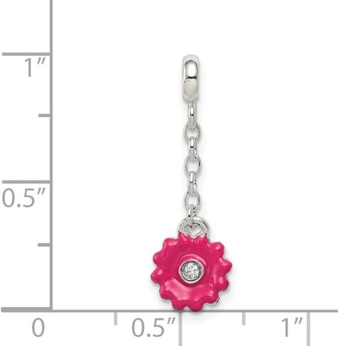 925 Sterling Silver Pink Enamel Flower CZ 1/2' Dangle Enhancer Pendant (L- 27 mm, W- 9 mm) Gift for Women, AFJ-QG-QN101 in Saudi Arabia