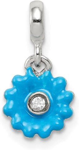 925 Sterling Silver Blue Monamel Flower CZ قلادة مُحسّنة (L- 17 مم ، W- 8 مم) للنساء ، AFJ-QG-QN106 in Saudi Arabia