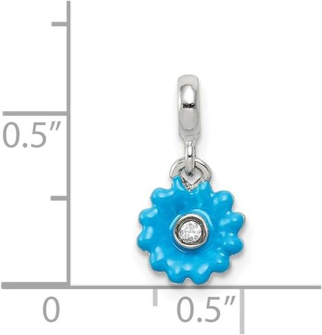 925 Sterling Silver Blue Monamel Flower CZ قلادة مُحسّنة (L- 17 مم ، W- 8 مم) للنساء ، AFJ-QG-QN106 in Saudi Arabia