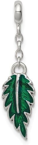 925 Sterling Silver Green Enameled Leaf 1/2' Dangle Enhancer Pendant (L- 31 mm, W- 7 mm) Gift for Women, AFJ-QG-QN164 in Saudi Arabia