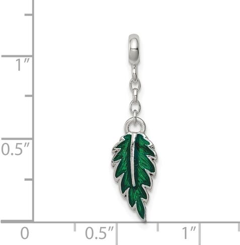 925 Sterling Silver Green Enameled Leaf 1/2' Dangle Enhancer Pendant (L- 31 mm, W- 7 mm) Gift for Women, AFJ-QG-QN164 in Saudi Arabia