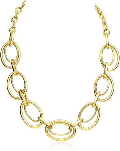 Chunky Gold Necklace for Women: 14k Gold Plated Loop Chain Link Statement Choker Necklace for Women - Chunky Fashion Pendant Jewelry in Kuwait