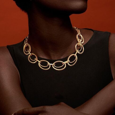 Chunky Gold Necklace for Women: 14k Gold Plated Loop Chain Link Statement Choker Necklace for Women - Chunky Fashion Pendant Jewelry in Kuwait