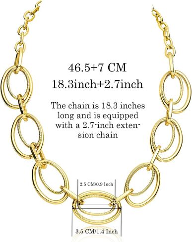 Chunky Gold Necklace for Women: 14k Gold Plated Loop Chain Link Statement Choker Necklace for Women - Chunky Fashion Pendant Jewelry in Kuwait