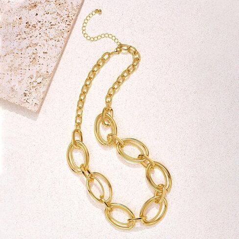 Chunky Gold Necklace for Women: 14k Gold Plated Loop Chain Link Statement Choker Necklace for Women - Chunky Fashion Pendant Jewelry in Kuwait