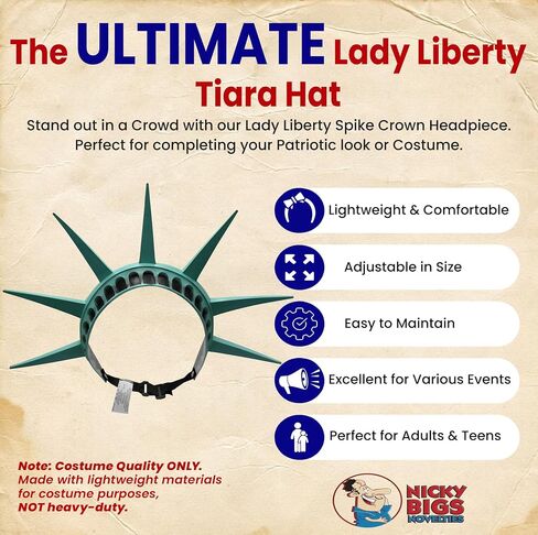 Nicky Bigs Novelties Statue of Liberty Headband Crown Tiara USA Teal Green 7‑Spike Latex Headpiece with Adjustable Elastic Strap Lightweight One‑Size Patriotic American Cosplay in Saudi Arabia