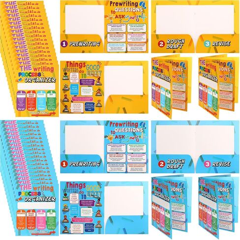 24 Pcs Writing Process Pocket Folders Writing Process 4 Pocket Laminated Student Folders School Folders with Pockets for Teacher Classroom School Supplies, 2 Styles, 9.8 x 11.8 Inch in Saudi Arabia