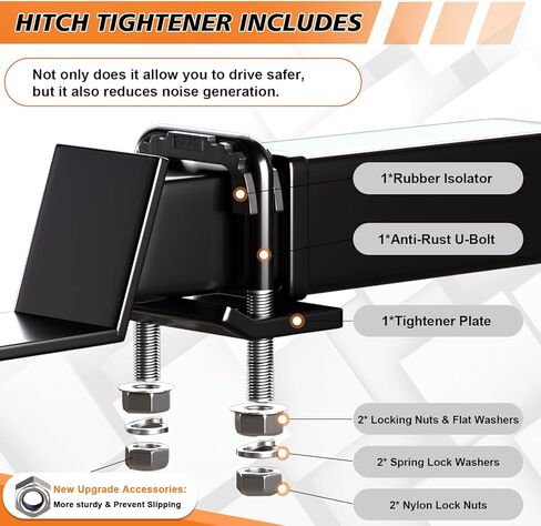 TIROL Hitch Tightener Anti-Rattle Clamp - Heavy Duty Hitch Stabilizer for 1.25" to 2" Trailer Hitches Reduce Movement on Hitch Mount Hitch Tray Cargo Carrier Bike Rack, RV Trailer Accessories (Black) in Kuwait