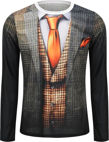 Mens Tuxedo T-Shirt 3D Print Funder Long Sleeve Party in Saudi Arabia