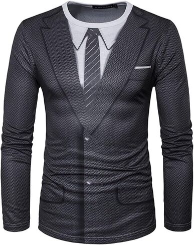 Mens Tuxedo T-Shirt 3D Print Funder Long Sleeve Party in Saudi Arabia