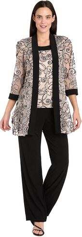 2 PC Floral 3D Embellished Pant Set W/Mock Top, Matching Jacket & Contrast Borders in Saudi Arabia